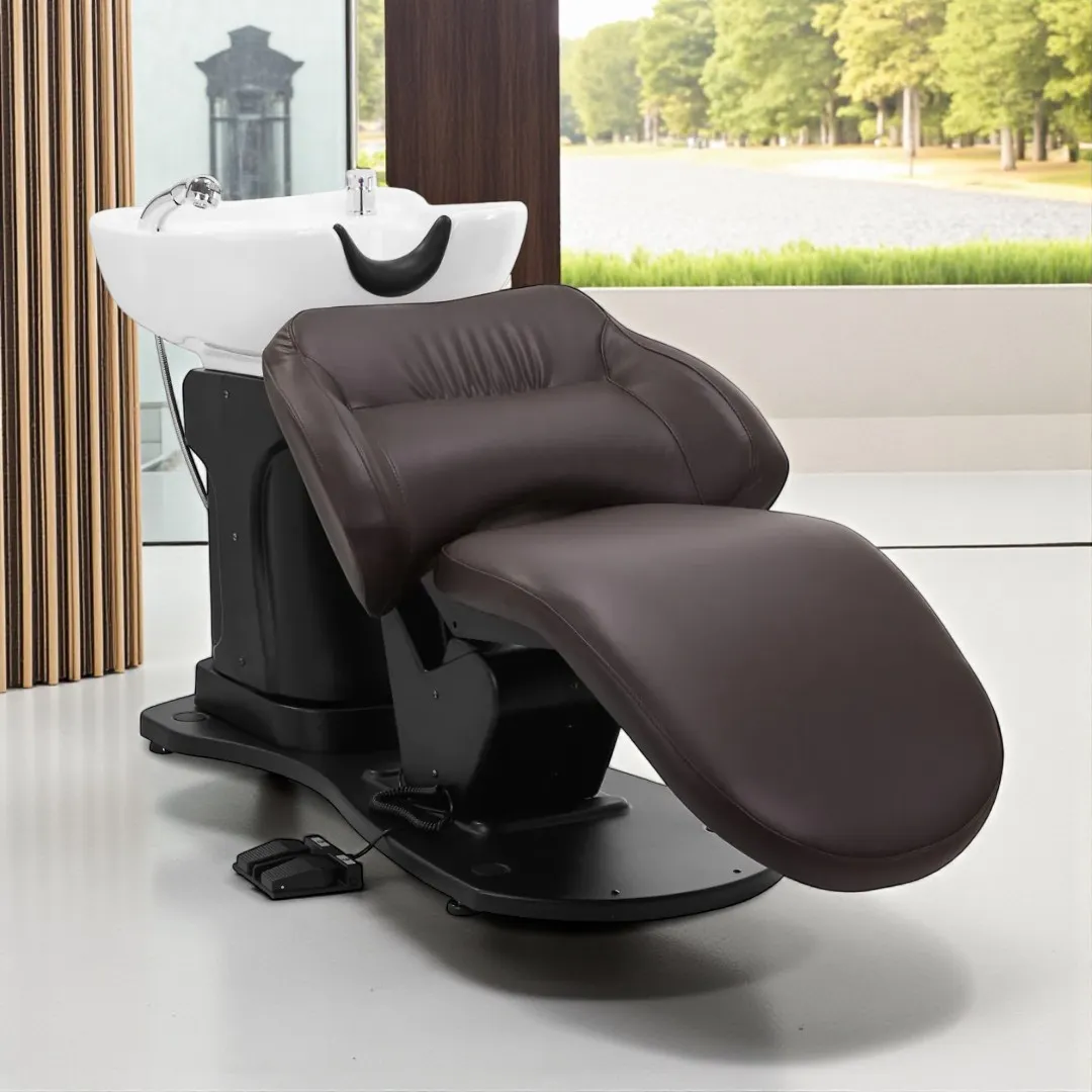 Bac à Shampoing Électrique Trycho Marron - Bac de lavage électrique Trycho - Bac à Shampoing électrique professionnel - Bac à Shampoing salon de coiffure - mobilier de coiffure professionnel