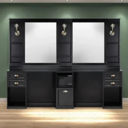 Poste de coiffage barbier LEXUS Noir - Coiffeuse Barbier Lexus Double Noir - mobilier de barbier professionnel - Poste de coiffure double professionnel - meuble pour salon de coiffure