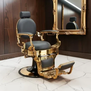 SOLOMON Barber Chair (1) professional barber chair – vintage barber chair – adjustable barber chair – high-end barbershop furniture – industrial barber chair – M2 faux leather barber chair – reclining backrest barber chair – chrome base barber chair – client comfort barber chair – designer barber furniture – aluminum armrest barber chair – adjustable headrest barber chair – retro barber chair – sturdy barber chair – ergonomic barber chair – premium barbershop furniture – black leather barber chair – hydraulic adjustment barber chair – stable barber chair – trendy barber furniture