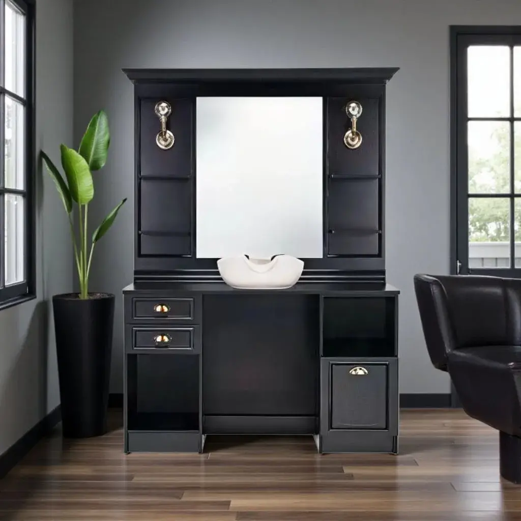 Poste de coiffage barbier LEXUS - coiffeuse barbier LEXUS - poste de coiffure professionnel - mobilier de barbier professionnel - meuble pour salon de coiffure