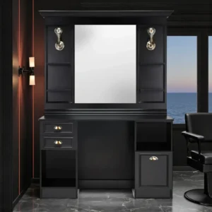 Poste de coiffage barbier LEXUS Noir - coiffeuse barbier LEXUS noir - poste de coiffure professionnel - mobilier de barbier professionnel - meuble pour salon de coiffure