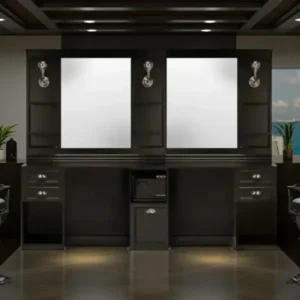 Poste de coiffage barbier LEXUS wengé - Coiffeuse Barbier Lexus Double wengé - mobilier de barbier professionnel - Poste de coiffure double professionnel - meuble pour salon de coiffure