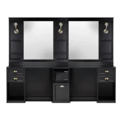 Poste de coiffage barbier LEXUS Noir - Coiffeuse Barbier Lexus Double Noir - mobilier de barbier professionnel - Poste de coiffure double professionnel - meuble pour salon de coiffure