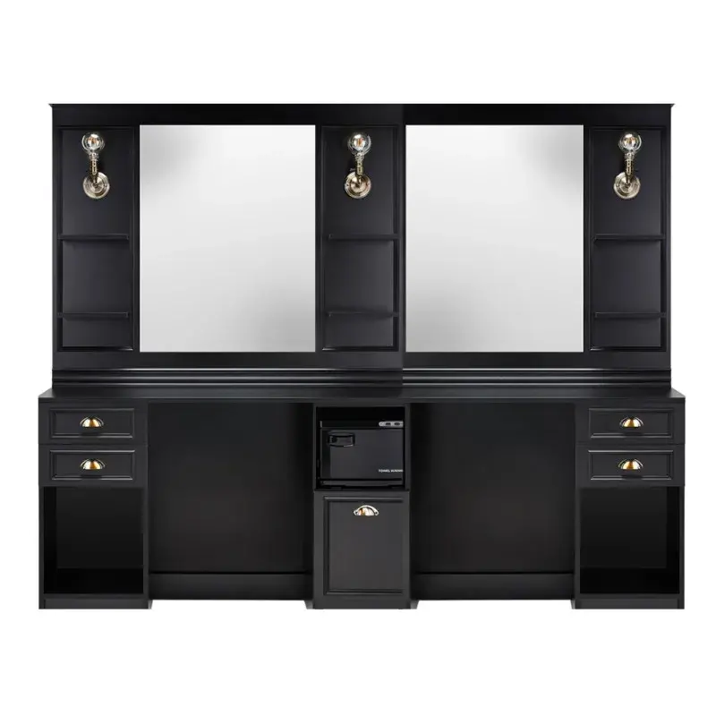 Poste de coiffage barbier LEXUS Noir - Coiffeuse Barbier Lexus Double Noir - mobilier de barbier professionnel - Poste de coiffure double professionnel - meuble pour salon de coiffure