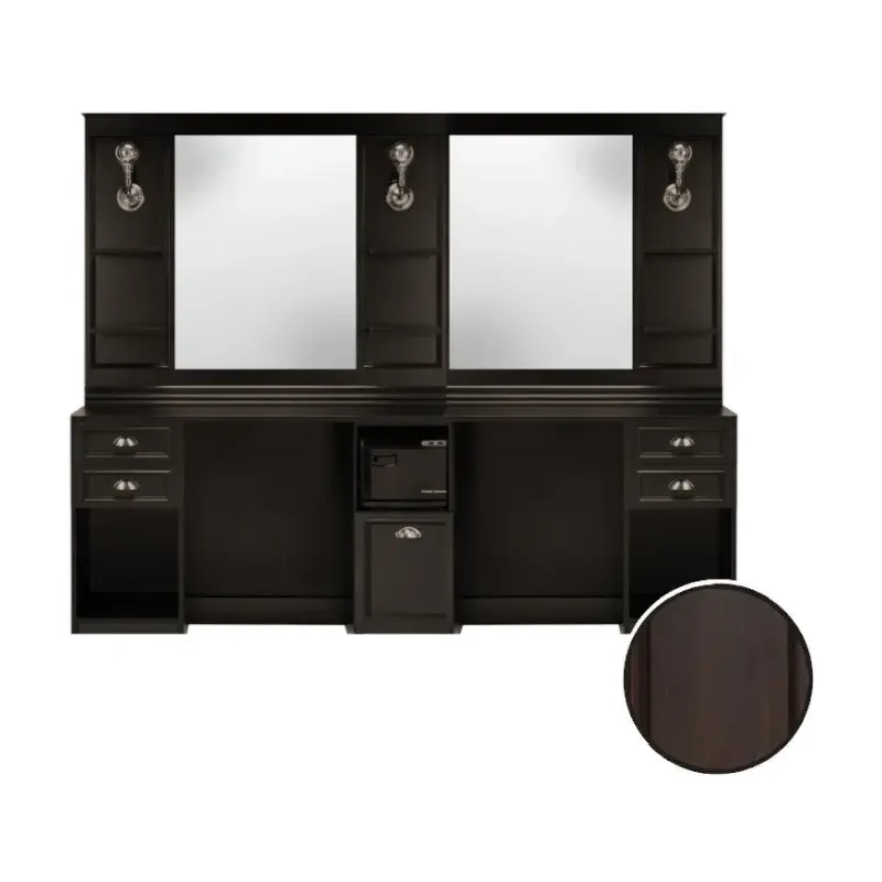 Poste de coiffage barbier LEXUS wengé - Coiffeuse Barbier Lexus Double wengé - mobilier de barbier professionnel - Poste de coiffure double professionnel - meuble pour salon de coiffure