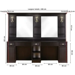 Poste de coiffage barbier LEXUS wengé - Coiffeuse Barbier Lexus Double wengé - mobilier de barbier professionnel - Poste de coiffure double professionnel - meuble pour salon de coiffure