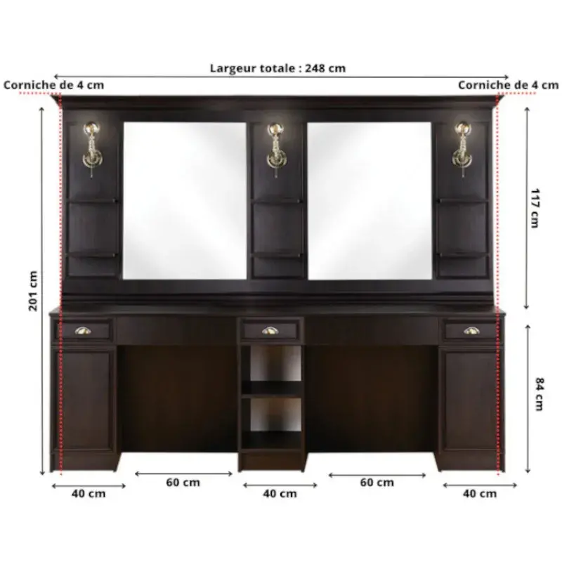 Poste de coiffage barbier LEXUS wengé - Coiffeuse Barbier Lexus Double wengé - mobilier de barbier professionnel - Poste de coiffure double professionnel - meuble pour salon de coiffure
