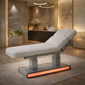 Table de Massage Muse (1) table de massage électrique – table esthétique 4 moteurs – table de spa chauffante – mobilier esthétique haut de gamme – table de soins professionnelle – lit de massage motorisé – table spa LED – table esthétique PU blanc – équipement spa professionnel – table de massage premium
