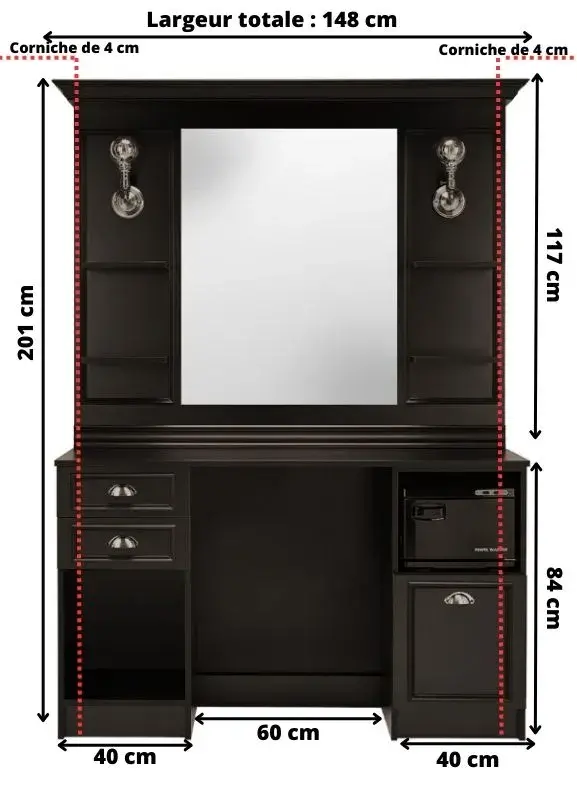 Poste de coiffage barbier LEXUS wengé - coiffeuse barbier LEXUS wengé - poste de coiffure professionnel - mobilier de barbier professionnel - meuble pour salon de coiffure