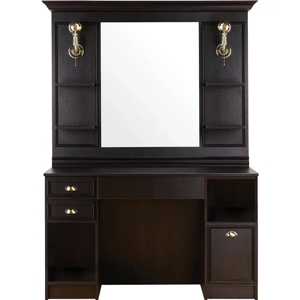 Poste de coiffage barbier LEXUS wengé - coiffeuse barbier LEXUS wengé - poste de coiffure professionnel - mobilier de barbier professionnel - meuble pour salon de coiffure