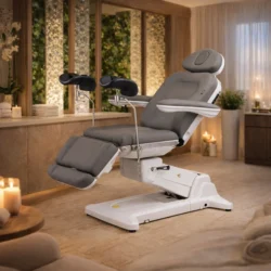 SIMUS GYN (2) electric gynecological chair – gynecological examination table – professional medical chair – motorized gynecological chair – electric examination chair – ergonomic medical furniture – rotating gynecological chair – electric medical table – adjustable medical chair – gynecological leg rests – swiveling examination chair – gray PU medical chair – high-end gynecological chair – 4-motor medical chair – medical examination table