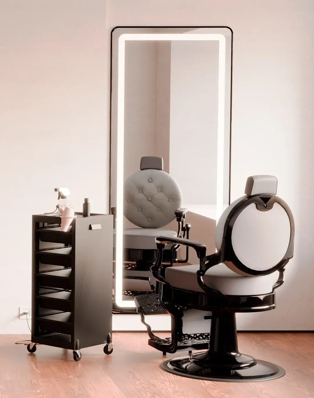 Miroir de coiffure rec cb - Poste de coiffage rec cb - Mobilier pour salon de coiffure - Coiffeuse avec miroir Led - Poste de coiffure professionnel