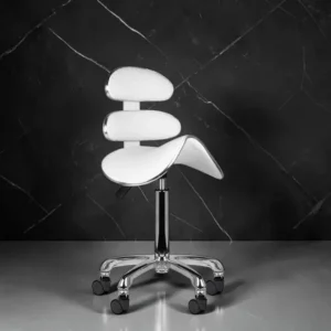 AM-880 White (1) Professional aesthetic stool - Ergonomic beautician seat - Hydraulic treatment stool - Beauty salon furniture - Professional swivel stool - Wheeled massage seat - Manicure pedicure stool - Aesthetic institute equipment - Padded seat stool - High-end aesthetic furniture - Professional hairdressing stool - Wheeled aesthetic stool - Saddle stool - Professional sit-stand seat - Hairdressing and beauty furniture - Ergonomic stool with backrest - Gas lift height adjustment - High-density resilient foam - Chrome star base - Anti-hair casters - Hairdresser cutting stool - Tattoo artist stool - Massage and treatment seat - Manicure and pedicure stool - Washable faux leather upholstery