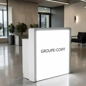 Meuble d'accueil reflection - comptoir caisse reflection - Meuble d'accueil salon de coiffure - meuble de reception reflection - mobilier de coiffure professionnel - groupe coiff - mobicoiff- malys