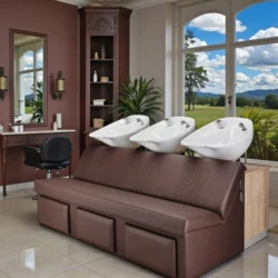 MALI III (1) MALI SOFA RELAX Bac de Lavage 3 Places - bac à shampoing 3 Places - mobilier de coiffure professionnel - bac à shampoing pour salon de coiffure - bac à shampoing électrique