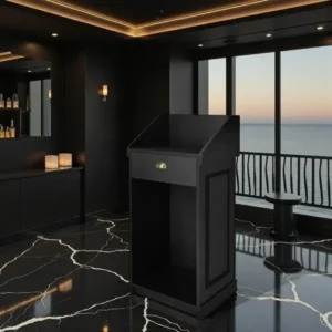 comptoir d'accueil LEXUS MINI noir - comptoir Caisse LEXUS MINI noir - Meuble d'accueil pour salon de coiffure - Meuble pour salon de coiffure - Mobilier de coiffure professionnel