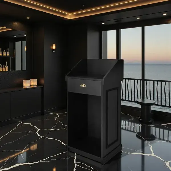 caisse lexus-mini-noir comptoir d'accueil LEXUS MINI noir - comptoir Caisse LEXUS MINI noir - Meuble d'accueil pour salon de coiffure - Meuble pour salon de coiffure - Mobilier de coiffure professionnel