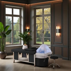 Table Head SPA Helga noire - Table Head SPA avec vapeur - table Head SPA professionnelle - table Head SPA avec raccordement - Lit Head SPA professionnel - Mobilier professionnel esthétique spa