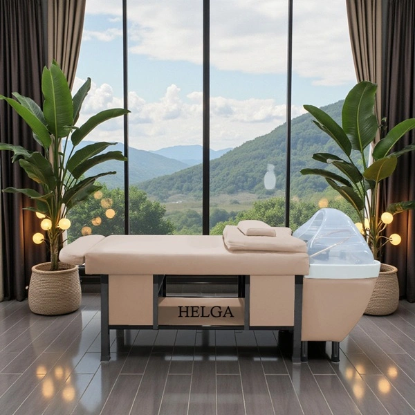 Table head spa helga beige premium - Table Head SPA avec vapeur - table Head SPA professionnelle - table Head SPA avec raccordement - Lit Head SPA professionnel - Mobilier professionnel esthétique spa