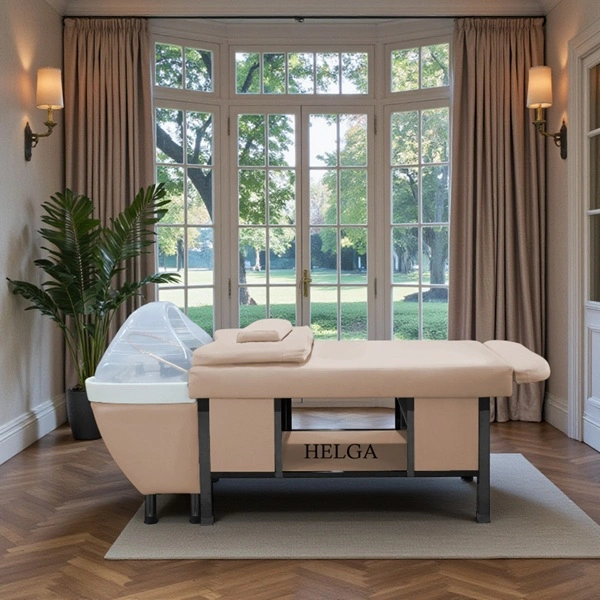 Table head spa helga beige premium - Table Head SPA avec vapeur - table Head SPA professionnelle - table Head SPA avec raccordement - Lit Head SPA professionnel - Mobilier professionnel esthétique spa
