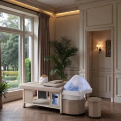 Helga Beige Premium Table head spa helga beige premium - Table Head SPA with steam - table Head SPA professional - table Head SPA with connection - Bed Head SPA professional - Furniture professional aesthetic spa