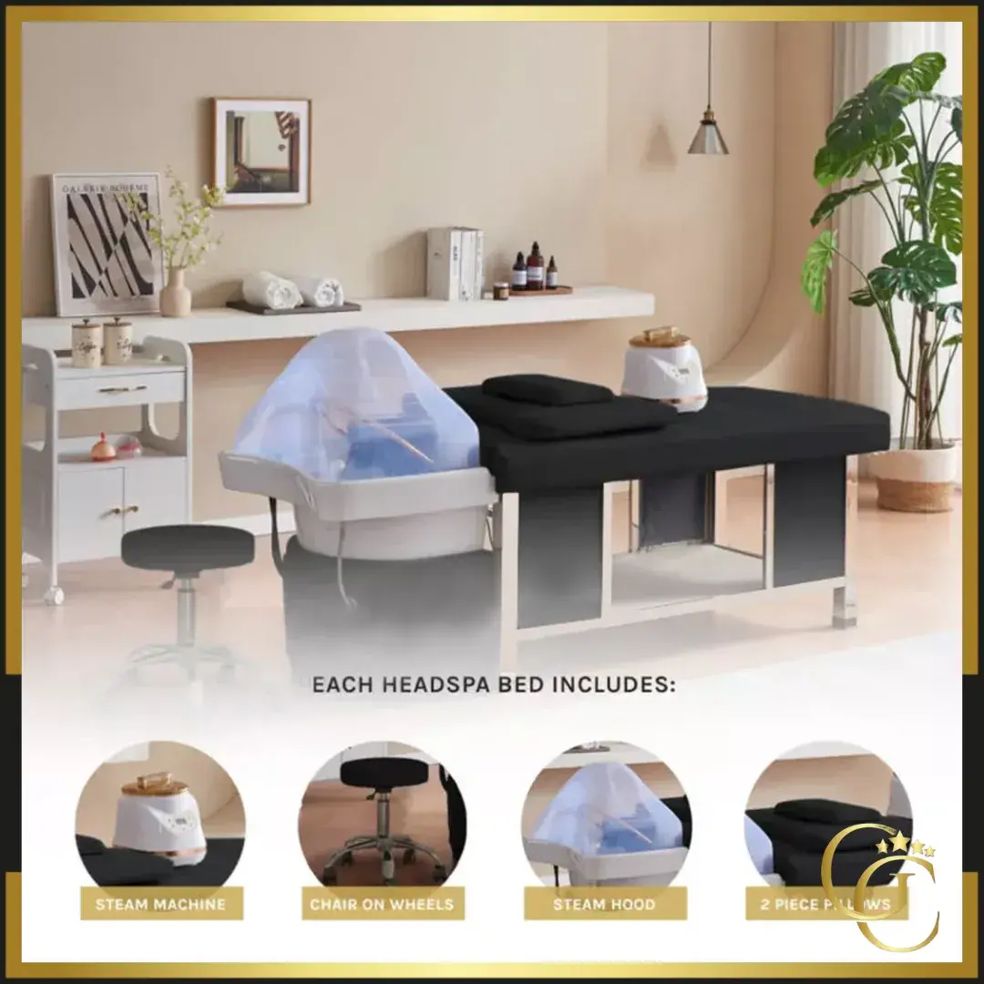 Head SPA table Helga black - Head SPA table with steam - Head SPA professional table - Head SPA professional table with connection - Head SPA professional bed - Professional spa furniture