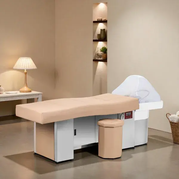 Table head spa gabbiano 017b beige - Table Head SPA avec vapeur - table Head SPA professionnelle - table Head SPA avec raccordement - Lit Head SPA professionnel - Mobilier professionnel esthétique spa