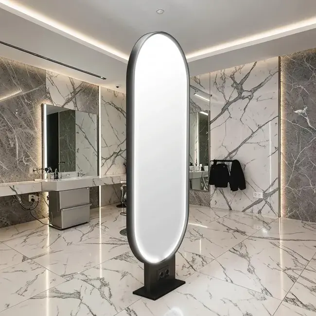 Coiffeuse double face leo led - poste de coiffure avec LED LEO - mobilier de coiffure professionnel - meuble pour salon de coiffure - miroir de coiffure avec LED