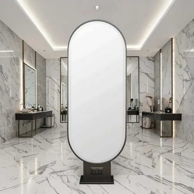 Coiffeuse double face leo led - poste de coiffure avec LED LEO - mobilier de coiffure professionnel - meuble pour salon de coiffure - miroir de coiffure avec LED