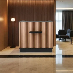 Comptoir Henry S Professional reception desk - Salon reception furniture - Hair salon checkout counter - High-end hair salon furniture - Modern salon reception desk - Designer reception furniture - Custom reception desk - Professional beauty furniture - LED light-up checkout counter - Custom reception furniture