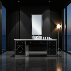 Poste de coiffage barbier industrial I - Coiffeuse barbier industrial I - Poste barbier industrial I- Mobilier barbier professionnel  -Mobilier pour salon de coiffure