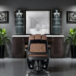 Poste de coiffage barbier vintage - Coiffeuse barbier vintage - Poste de coiffure vintage - Mobilier barbier professionnel  -Mobilier pour salon de coiffure