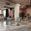 coiffeuse central loft - poste de coiffage industriel - meuble de coiffure mural métal - station de coiffage moderne - coiffeuse professionnelle salon - mobilier coiffure design loft - poste de stylisme central - coiffeuse murale métal noir - unité de coiffage compacte - meuble de salon de coiffure élégant