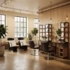 coiffeuse mural loft - poste de coiffage industriel - meuble de coiffure mural métal - station de coiffage moderne - coiffeuse professionnelle salon - mobilier coiffure design loft - poste de stylisme mural - coiffeuse murale métal noir - unité de coiffage compacte - meuble de salon de coiffure élégant