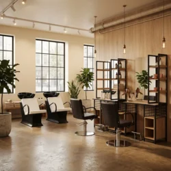 wall-mounted loft styling unit - industrial hair styling station - metal wall-mounted hair salon furniture - modern styling station - professional salon vanity - design loft hair furniture - wall-mounted styling post - black metal wall vanity - compact styling unit - elegant hair salon furniture