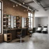 coiffeuse mural loft - poste de coiffage industriel - meuble de coiffure mural métal - station de coiffage moderne - coiffeuse professionnelle salon - mobilier coiffure design loft - poste de stylisme mural - coiffeuse murale métal noir - unité de coiffage compacte - meuble de salon de coiffure élégant