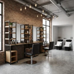 LOFT Dressing Table (3) wall-mounted loft styling unit - industrial hair styling station - metal wall-mounted hair salon furniture - modern styling station - professional salon vanity - design loft hair furniture - wall-mounted styling post - black metal wall vanity - compact styling unit - elegant hair salon furniture