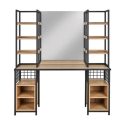 LOFT Dressing Table (6) wall-mounted loft styling unit - industrial hair styling station - metal wall-mounted hair salon furniture - modern styling station - professional salon vanity - design loft hair furniture - wall-mounted styling post - black metal wall vanity - compact styling unit - elegant hair salon furniture