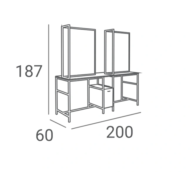 wall-mounted loft styling unit - industrial hair styling station - metal wall-mounted hair salon furniture - modern styling station - professional salon vanity - design loft hair furniture - wall-mounted styling post - black metal wall vanity - compact styling unit - elegant hair salon furniture