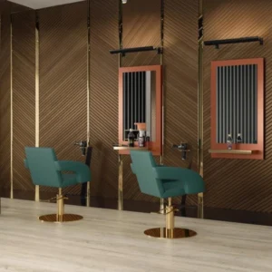 professional wall-mounted styling unit - designer wall-mounted styling station - industrial hair salon furniture - LED hair styling station - round globe hair styling station - modern hair salon furniture - wall-mounted styling unit - styling console with LED mirror - wall-mounted beauty salon furniture - compact styling station - backlit wall-mounted dressing table - high-end professional hair salon furniture