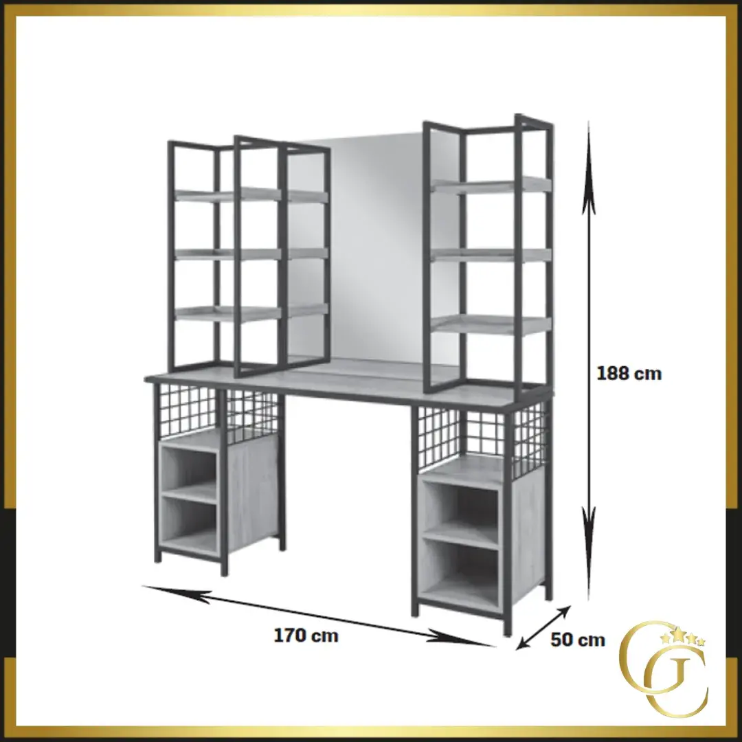 Poste de coiffage loft - Coiffeuse avec miroir loft - Poste de coiffage pour salon de coiffure - mobilier de coiffure professionnel - meuble pour pour salon de coiffure
