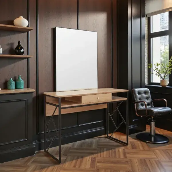 Coiffeuse murale loft s - Poste de coiffage loft s - Coiffeuse avec miroir loft s- coiffeuse pour salon de coiffure - mobilier de coiffure professionnel - meuble pour pour salon de coiffure