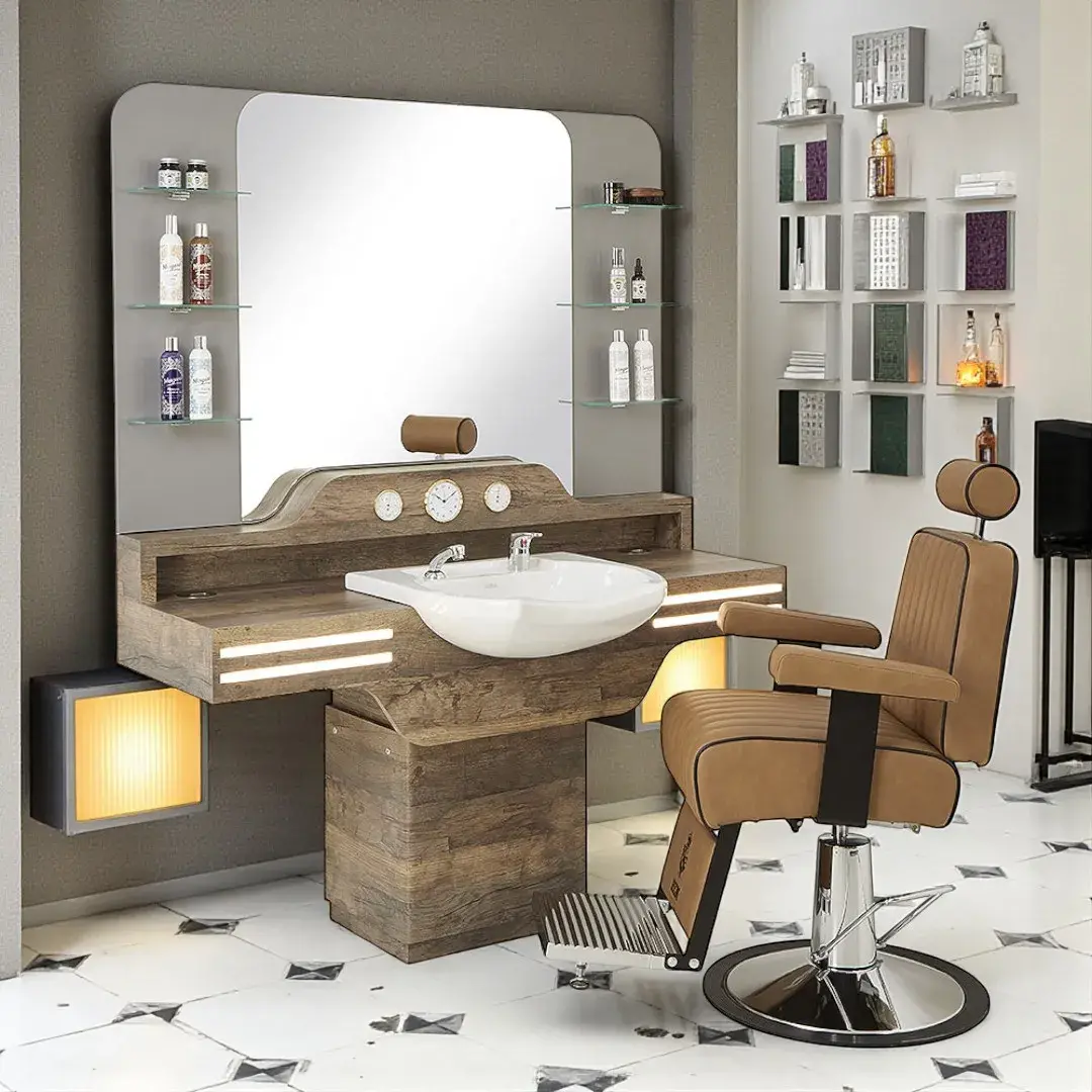 Poste de coiffage barbier Cadillac - Coiffeuse barbier Cadillac - Poste de coiffure vintage - Mobilier barbier professionnel -Mobilier pour salon de coiffure