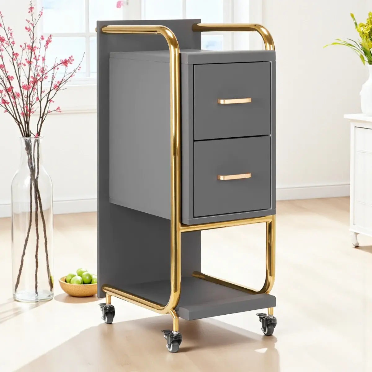 Chariot Garance grisc doré Chariot de Coiffure Garance Gris - meuble de rangement Garance Gris - mobilier de coiffure professionnel - meuble de rangement Garance - Chariot pour salon de coiffure