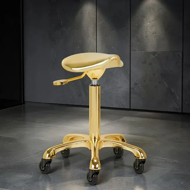 Professional aesthetic stool - Ergonomic beautician seat - Hydraulic treatment stool - Beauty salon furniture - Professional swivel stool - Wheeled massage seat - Manicure pedicure stool - Aesthetic institute equipment - Padded seat stool - High-end aesthetic furniture - Professional hairdressing stool - Wheeled aesthetic stool - Saddle stool - Professional sit-stand seat - Hairdressing and beauty furniture - Ergonomic stool with backrest - Gas lift height adjustment - High-density resilient foam - Chrome star base - Anti-hair casters - Hairdresser cutting stool - Tattoo artist stool - Massage and treatment seat - Manicure and pedicure stool - Washable faux leather upholstery