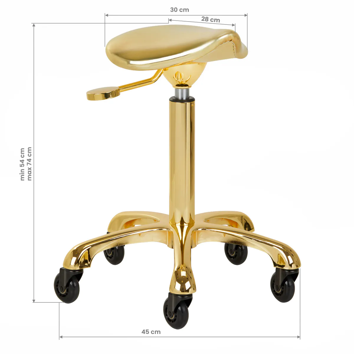 Gabbiano fine gold beauty stool - Professional beauty stool - Beauty salon stool - Ergonomic saddle stool - Professional beauty furniture