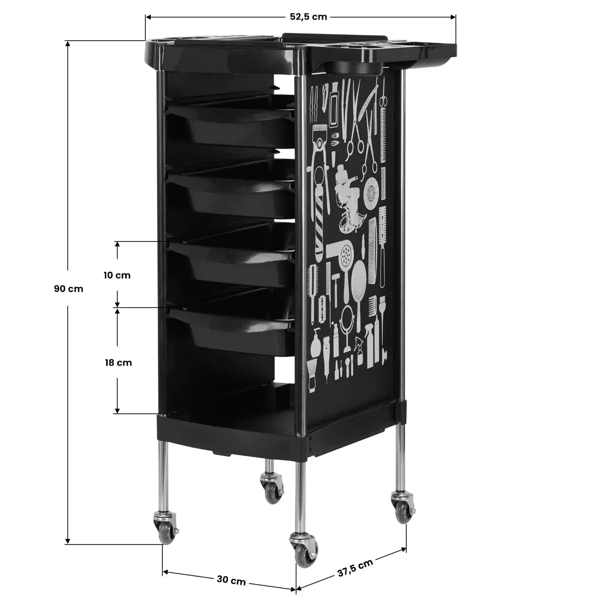 Chariot de coiffure X11-9 BLACK - meuble de rangement X11-9 BLACK- mobilier de coiffure professionnel - meuble de rangement X11-9 BLACK- Chariot pour salon de coiffure
