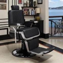 Fauteuil de barbier Elliot full Black - Fauteuil barbier professionnel - chaise de barbier vintage - fauteuil de coiffure pour homme - fauteuil de coiffure vintage - mobilier de coiffure professionnel - mobilier barbier professionnel - siège barber - fauteuil barbershop