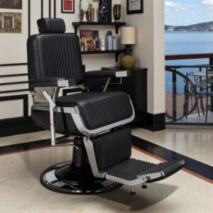 TOMMY Full Black Barber Chair - Professional Barber Chair - Vintage Barber Chair - Men's Hairdressing Chair - Vintage Hairdressing Chair - Professional Hairdressing Furniture - Professional Barber Furniture - Barber Seat - Barbershop Chair