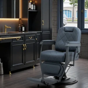 Fauteuil de barbier Bruno Full Graphite - Fauteuil barbier professionnel - chaise de barbier vintage - fauteuil de coiffure pour homme - fauteuil de coiffure vintage - mobilier de coiffure professionnel - mobilier barbier professionnel - siège barber - fauteuil barbershop